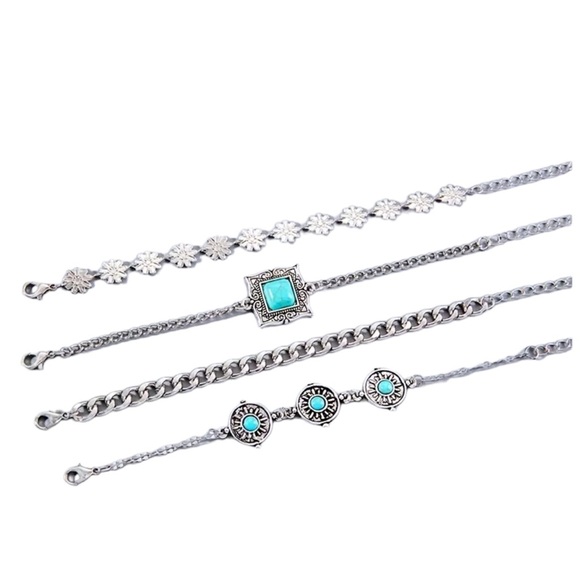Boho Style Silver and Turquoise Bracelet Set - Picture 3 of 5